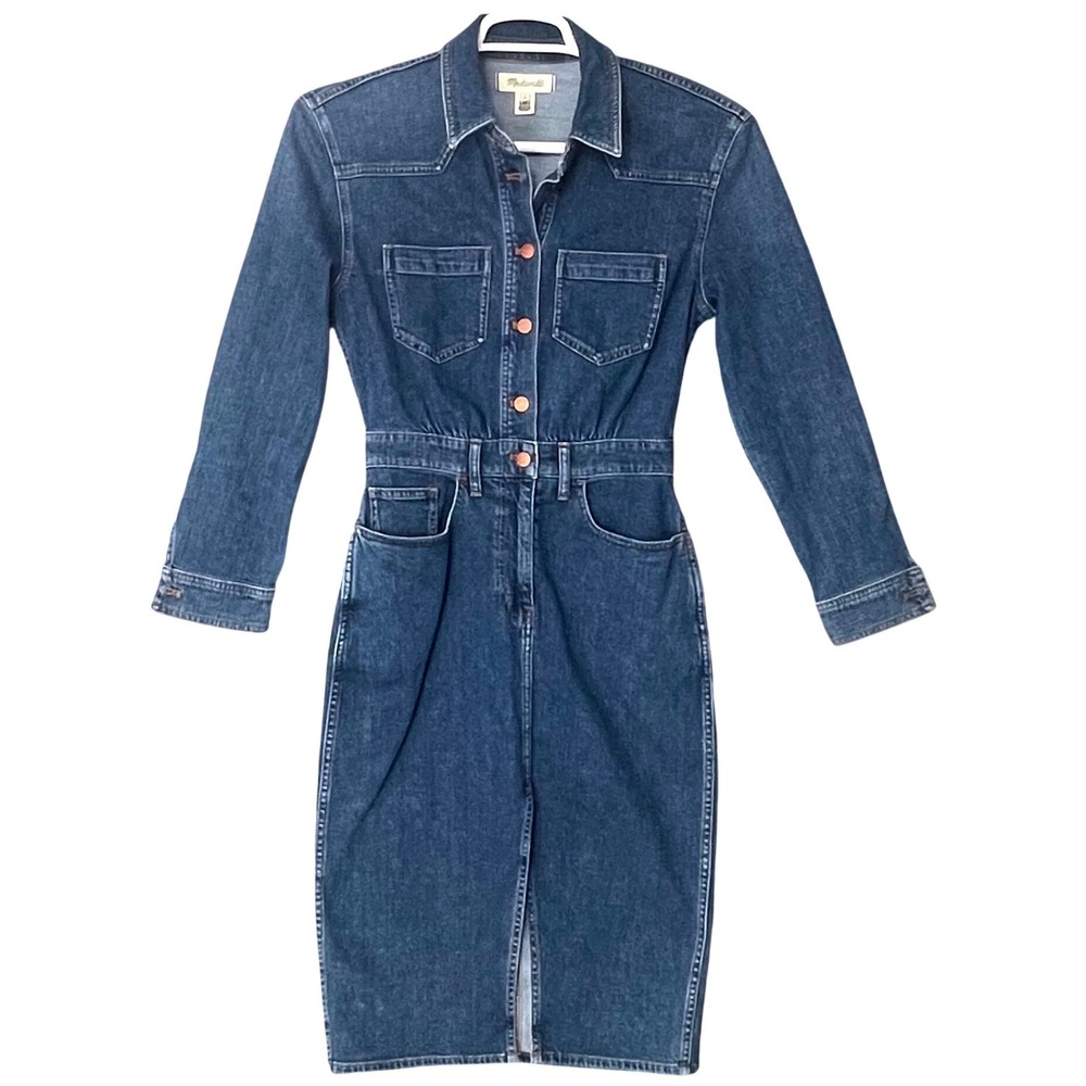 Madewell Womens Denim Western Midi Dress Medium Wash Blue Long Sleeve Size 0